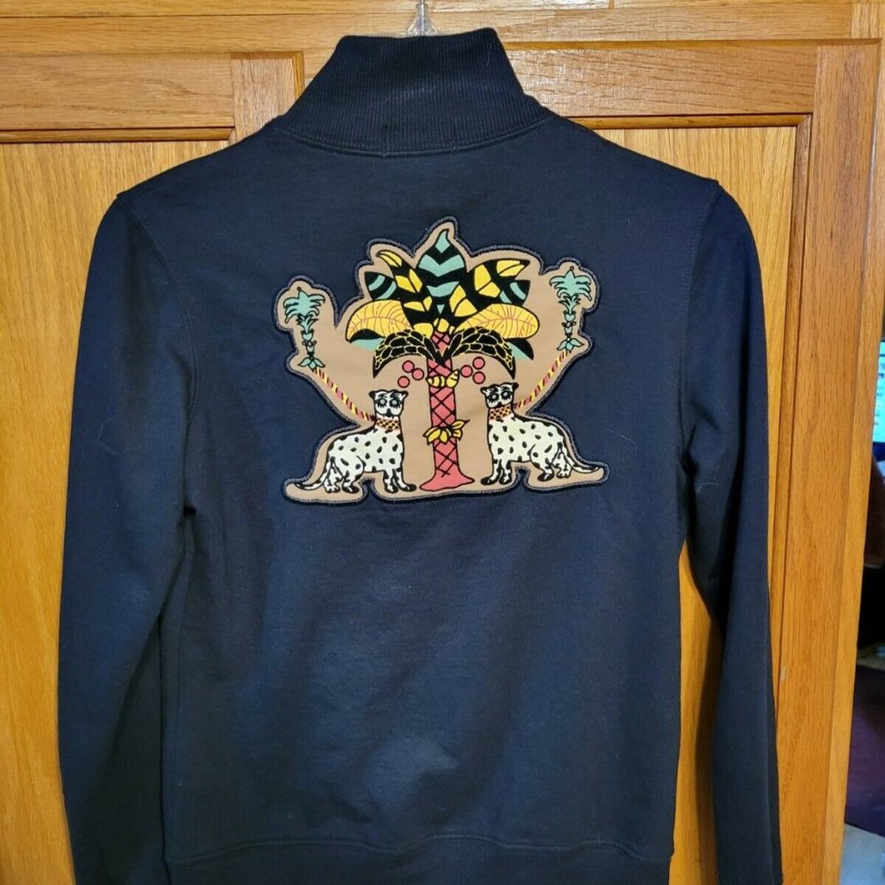 Nilla Shields Womens Full Zip Size XS Palm Tree Cat Sweater Beautiful